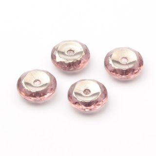 (4) 13mm Vintage Czech Pink Rosarian Pin Shank Faceted Glass Button Elements photo