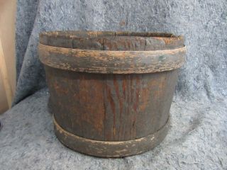 Large Primitive Wooden Shaker Style Bucket In Old Blue Paint photo