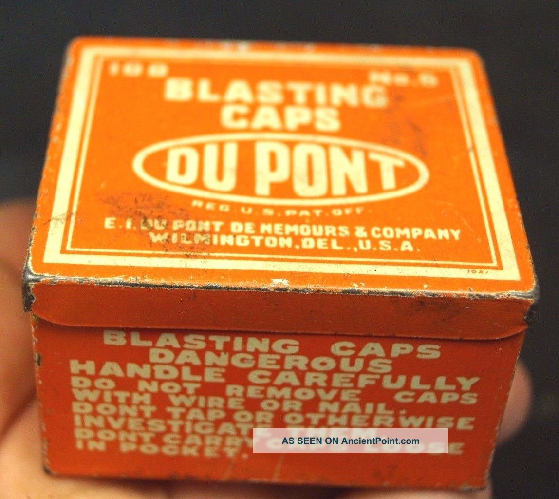 Antique 1920s 30s Dupont Blasting Caps Mining Advertising Can Tin Wow Cond. Mining photo