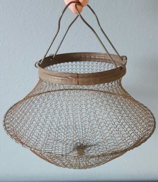 Antique Vintage French Country Fine Wire Egg Gathering Basket Primitive Display photo
