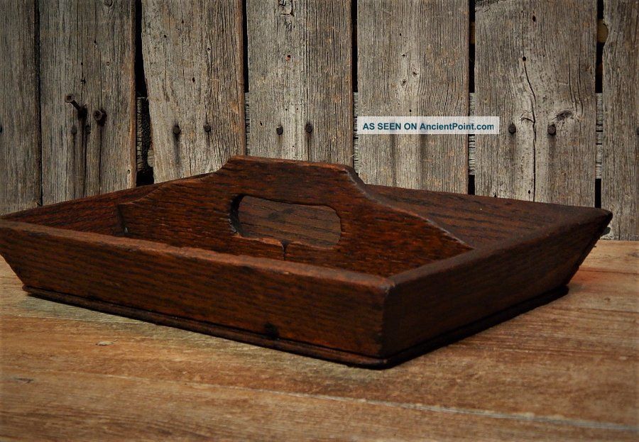 Antique Primitive Wood Utensil Tray Tote Carrier Box Farmhouse Aafa Primitives photo