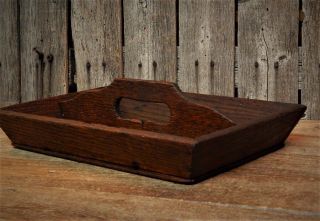 Antique Primitive Wood Utensil Tray Tote Carrier Box Farmhouse Aafa photo