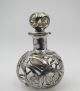 Antique Sterling Silver 925 Overlay Art Nouveau Glass Perfume Bottle 