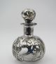 Antique Sterling Silver 925 Overlay Art Nouveau Glass Perfume Bottle 