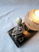 French Art Deco Mood Lamp Glass Shade Spelter Bear Balancing A Ball - Marble Base 20th Century photo 9