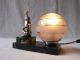 French Art Deco Mood Lamp Glass Shade Spelter Bear Balancing A Ball - Marble Base 20th Century photo 1