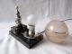French Art Deco Mood Lamp Glass Shade Spelter Bear Balancing A Ball - Marble Base 20th Century photo 3