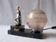 French Art Deco Mood Lamp Glass Shade Spelter Bear Balancing A Ball - Marble Base 20th Century photo 5