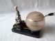French Art Deco Mood Lamp Glass Shade Spelter Bear Balancing A Ball - Marble Base 20th Century photo 7