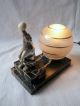 French Art Deco Mood Lamp Glass Shade Spelter Bear Balancing A Ball - Marble Base 20th Century photo 8
