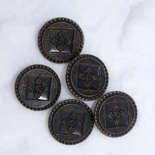 5 Victorian Large Metal Coat Buttons Matching 1.  25 Inch Steampunk Ornate Shanks photo