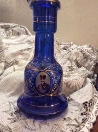 Antique Bohemian Blue Cobalt Persian Qajar Islamic Glass Hookah Shah 19th Moser photo