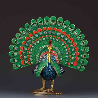 Chinese Cloisonne Hand Carved Peacock Statues G353 photo