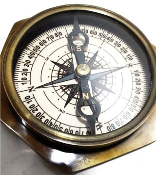 Vintage Maritime Antique Brass Lens Compass Nautical Decor & Collectible Item photo