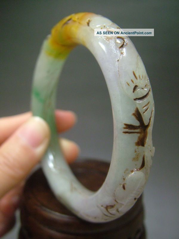 Antique Chinese Old Celadon Nephrite Grade A Jade Phoenix Bracele Bracelets photo