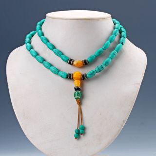 Chinese Old Turquoise & Beeswax Handwork Rosary Type Necklaces photo