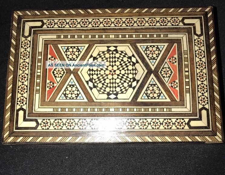 Antique Islamic Micro Mosaic Inlaid Wood Jewellery Trinket Box Boxes photo