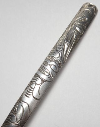 Vintage Sterling Silver Olive Fork Engraved Tribal Eagle Totem Pacific Northwest photo