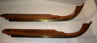 Antique Dutch Wooden Ice Skates W/brass Acorn Finials 15.  25 