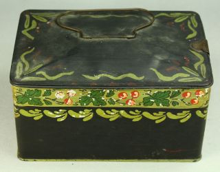 Antique Pennsylvania Folk Art Hand Painted Tin Metal Tea Caddy Box W.  Clasp photo