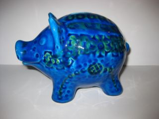Aldo Londi Bitossi Piggy Bank Money Box Italy Mid Century Modern Blue Pottery photo