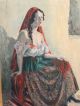 Vintage Mid Century Spanish Maria De La Luz Old Spain Folk Art Portrait Painting Victorian photo 3