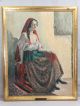 Vintage Mid Century Spanish Maria De La Luz Old Spain Folk Art Portrait Painting Victorian photo 6