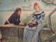 Lg 19thc Antique Victorian River Valley Lady Gent Outdoor Love Scene Painting Victorian photo 4