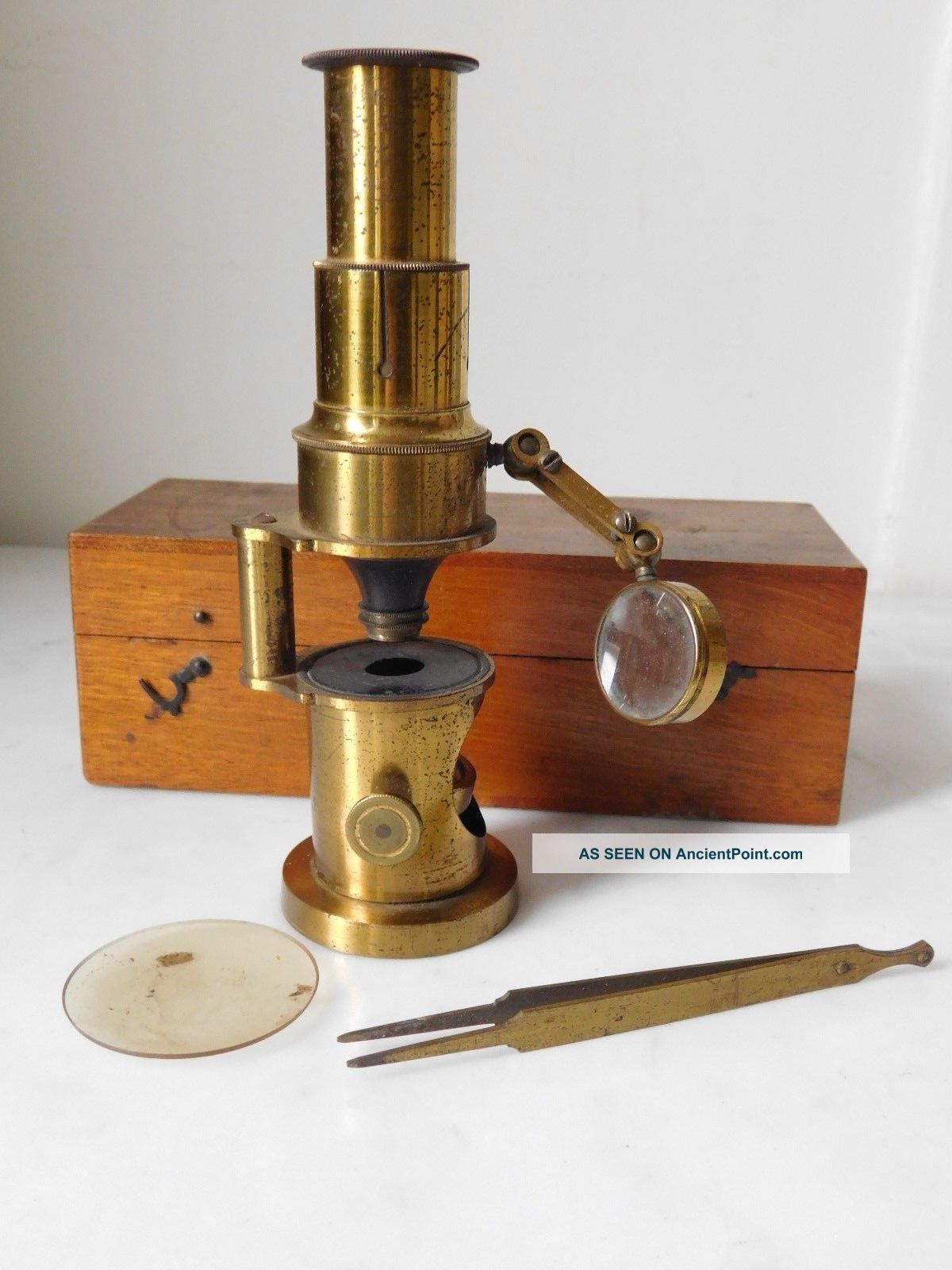 19th Century Cased Brass Drum Field Microscope Other Antique Science Equip photo