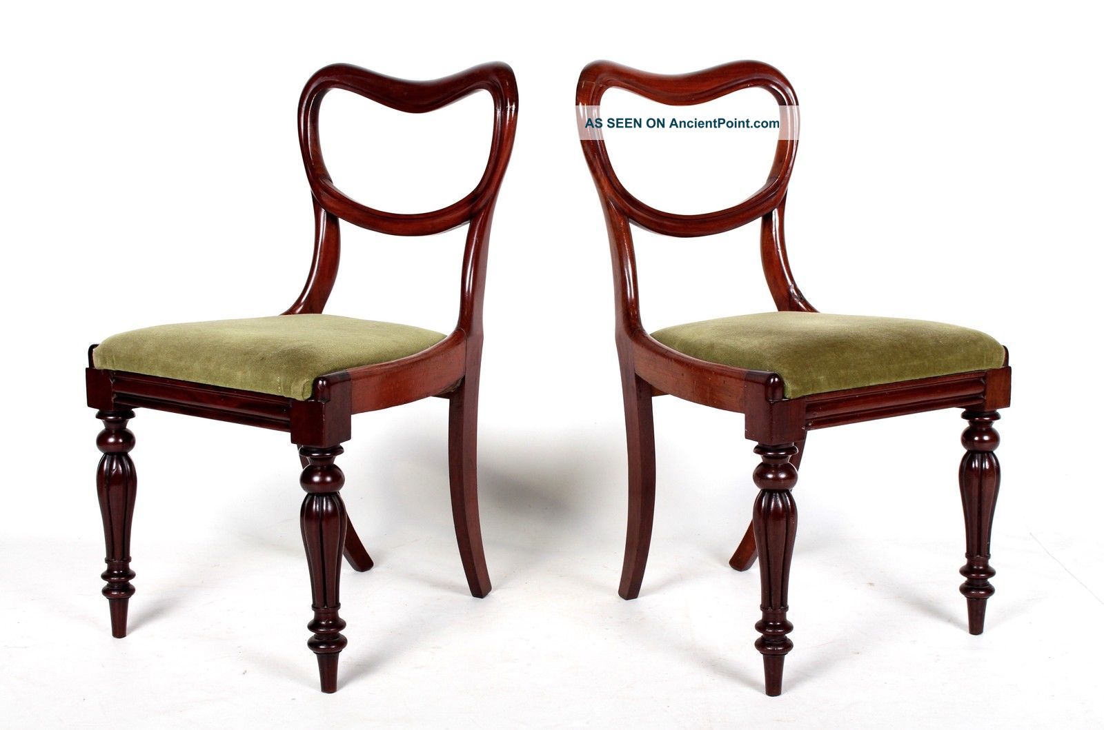 Pair Antique Chairs 2 Victorian Balloon Back Chairs Mahogany 19th Century Side B 1800-1899 photo
