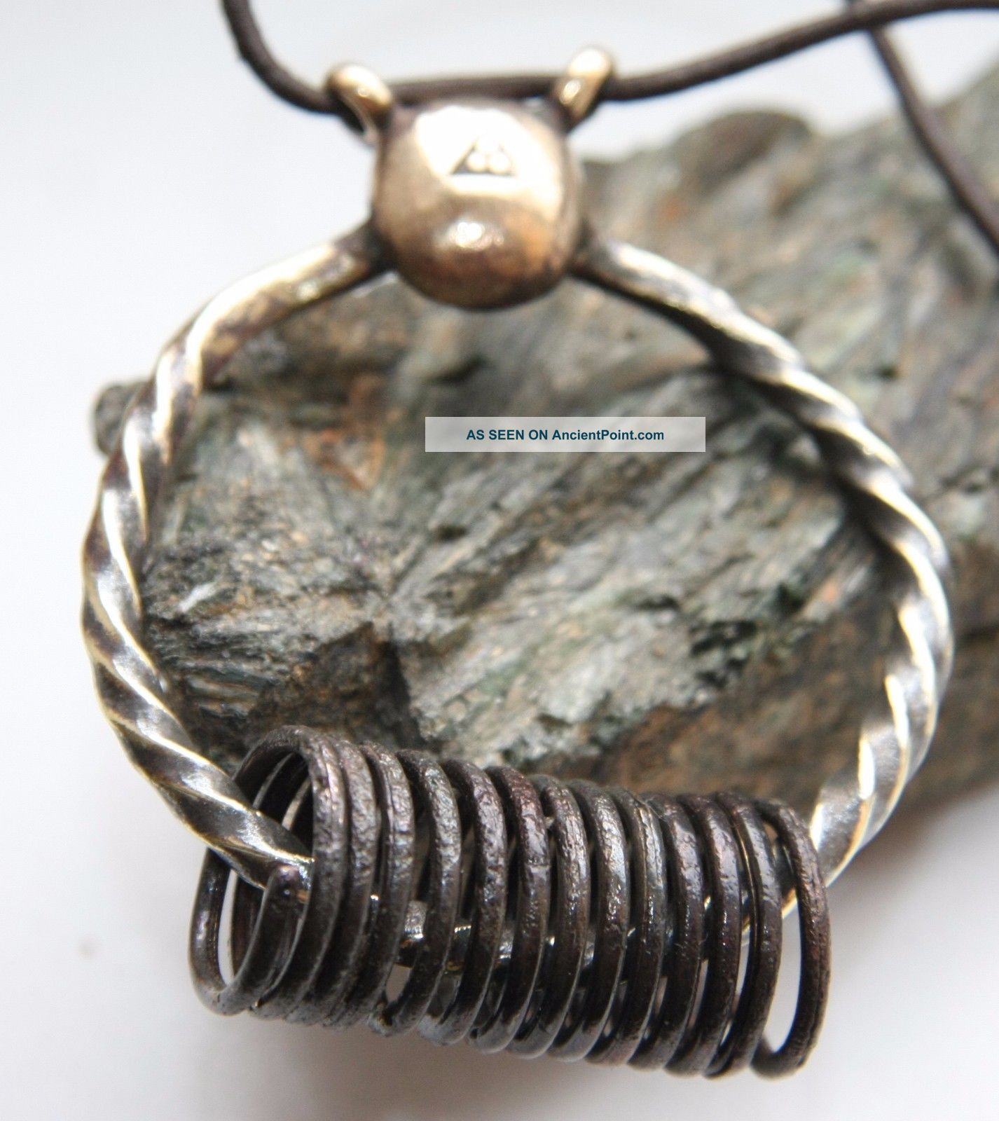 Antique Bronze Ornament Pendant On Cord (fbr) Viking photo