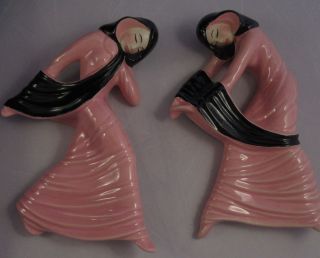 Vintage Ceramic Arts Studio Shadow Dancers Plaques Rare Pink Drama Theater 1950s photo