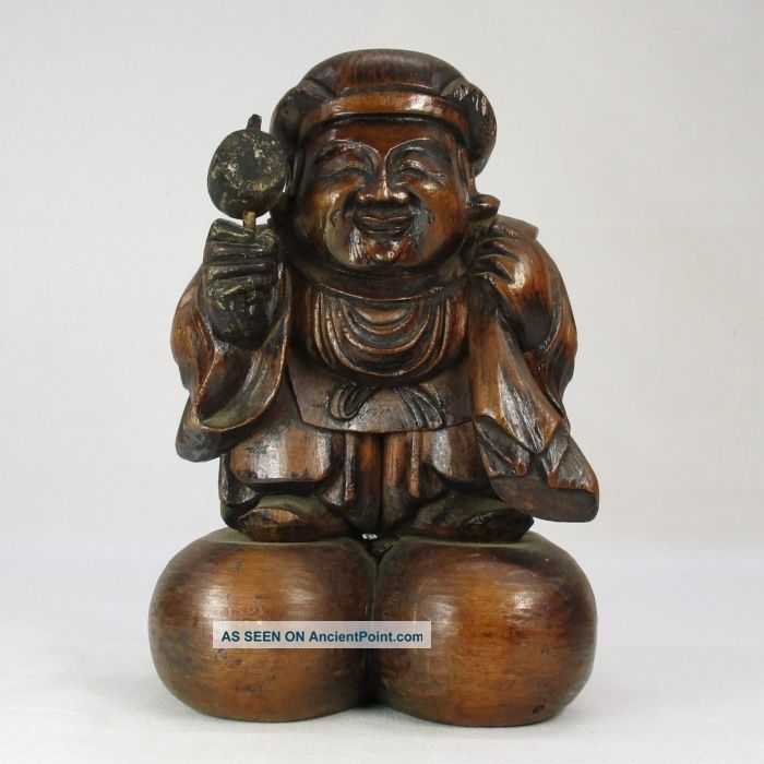F717: Japanese Old Wood Carving God Of Wealth Daikoku Statue With Good Taste Statues photo