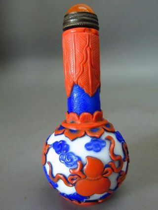Chinese Lucky Carved Peking Overlay Glass Snuff Bottle photo