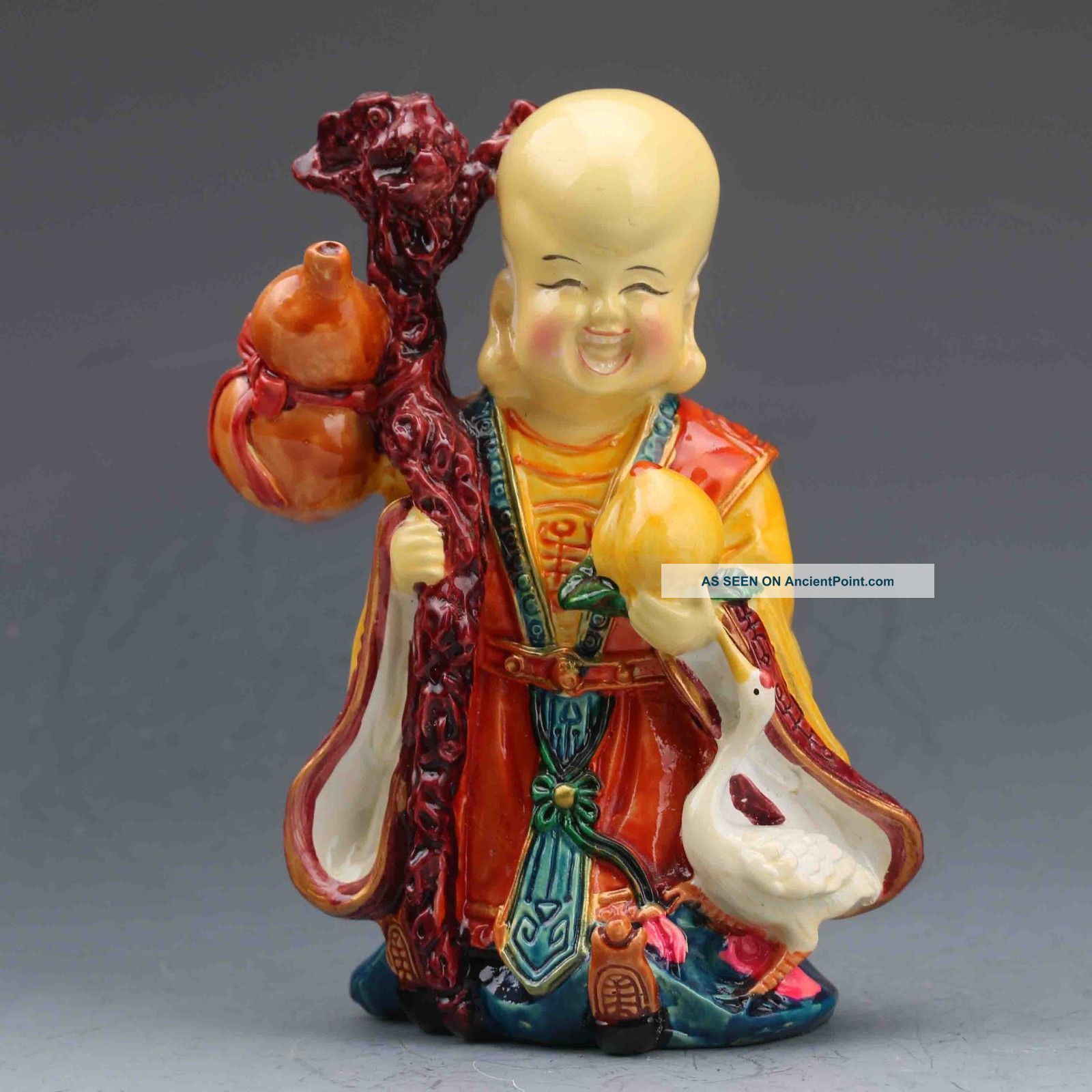 Chinese Cloisonne Porcelain Hand - Painted God Of Longevity Statue G758 Other Antique Chinese Statues photo