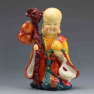 Chinese Cloisonne Porcelain Hand - Painted God Of Longevity Statue G758 photo