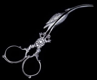 Unusual Victorian Dutch Silver Stork Figural Sewing Scissors Form Ribbon Puller photo