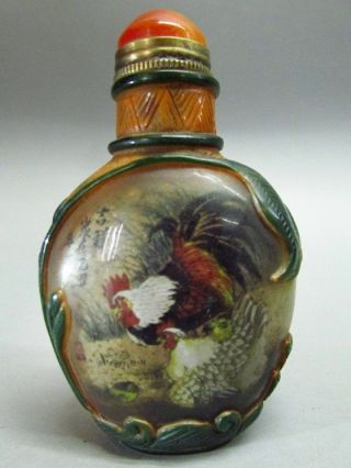 Chinese Glass Hand Inside - Drawing Chook Snuff Bottle photo