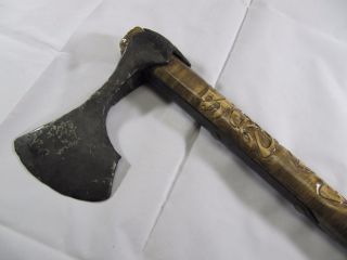 Ancient Medieval Bearded Viking Battle Axe 10 - 11 Century Hand Carved Handle photo
