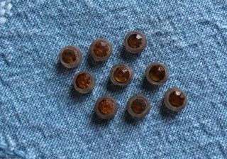 9 Antique Tiny Rhinestone Camphor Glass Buttons - Amber - 1/4 
