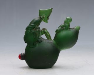 Chinese Old Peking Green Colored Glaze Snuff Bottle Handwork Ji Gong Statues photo