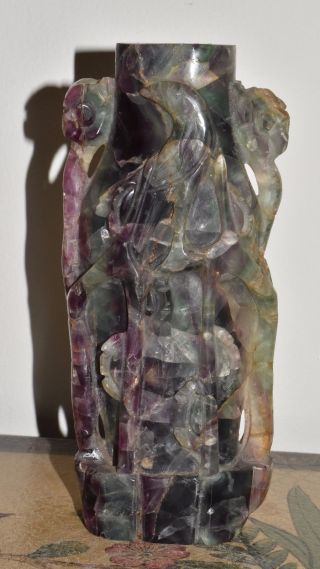 Chinese Carved Jade Or Stone Statue Figure Figurine Purple And Green photo