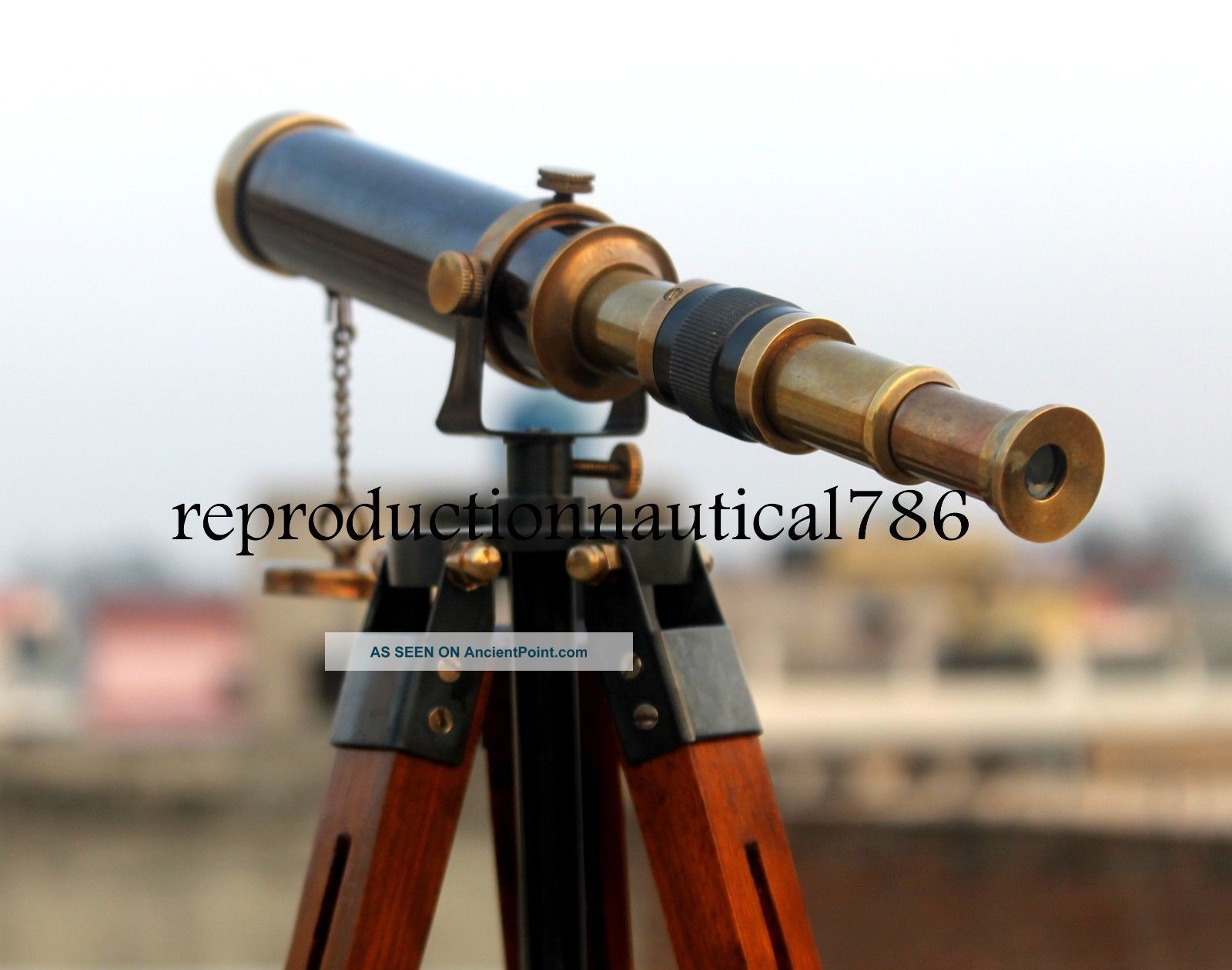 Nautical Design Antique Brass Spyglass Telescope With Wooden Tripod Marine Scope