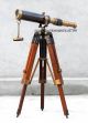 Nautical Design Antique Brass Spyglass Telescope With Wooden Tripod Marine Scope Telescopes photo 5