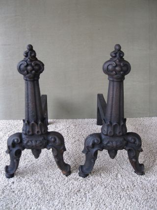 Antique Andirons Cast Iron 1890 - 1910 14 - 1/2 