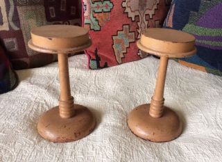 Pair Antique Hat Stand Wood Wooden Tall Millinery Store Display photo