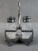 C1900s Brilliant Cut Glass Shakers Caning Pattern Meriden Silverplate Frame Salt & Pepper Shakers photo 1