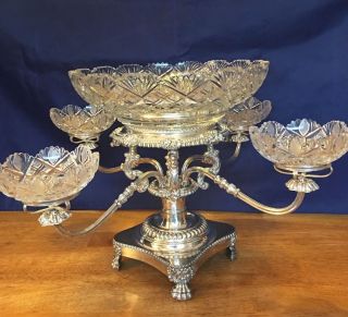 Antique Silver Plate Cut Glass Epergne - Circa 1900 Anglo Irish Glass Waterford photo