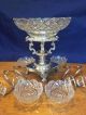 Antique Silver Plate Cut Glass Epergne - Circa 1900 Anglo Irish Glass Waterford Bowls photo 2