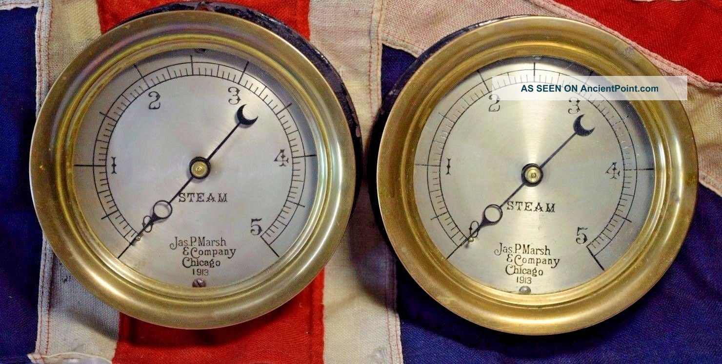 Matching 1913 Steam Pressure Gauge By Marsh Chicago Usa Train Steampunk Other Mercantile Antiques photo